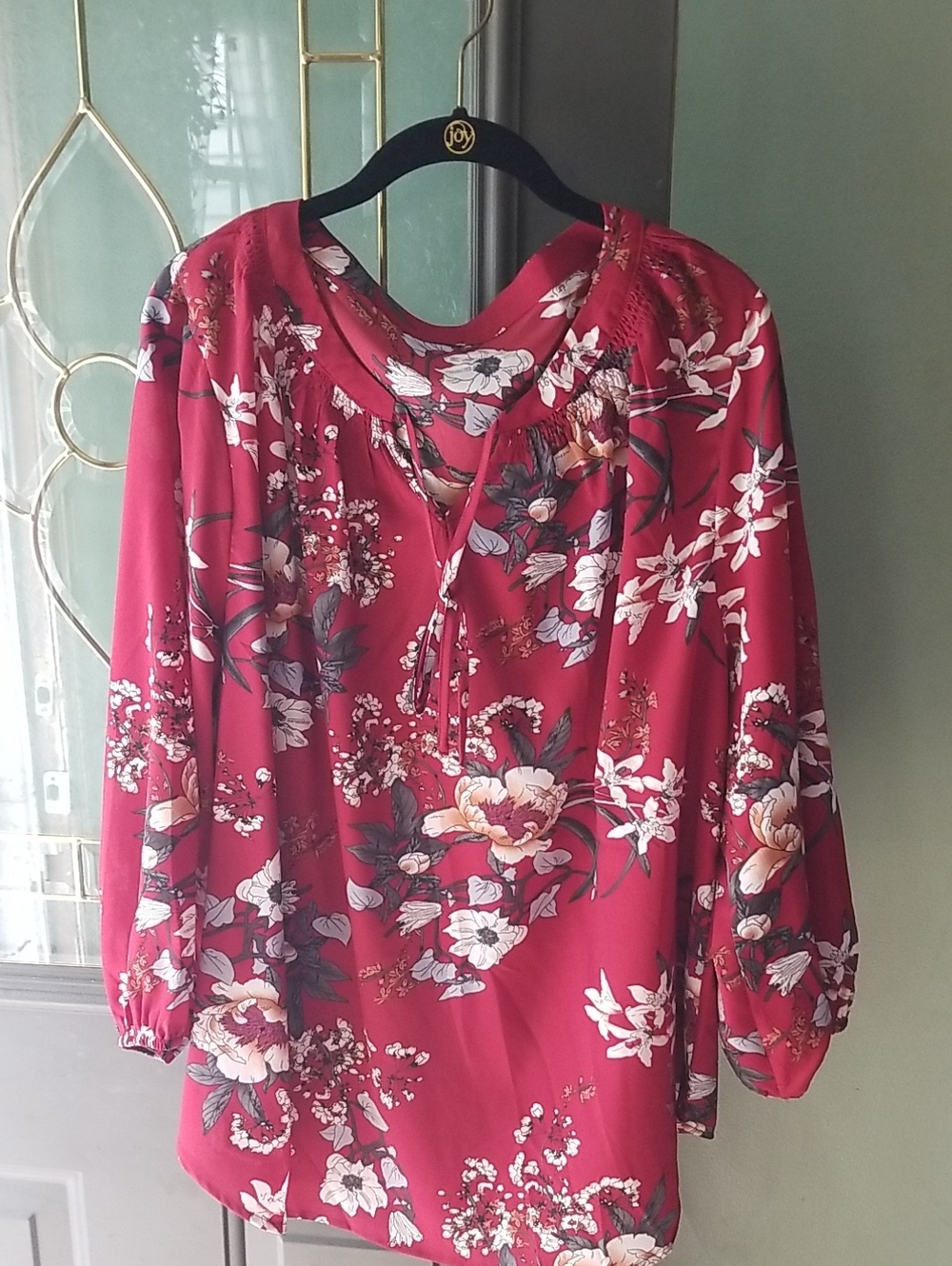 Floral Tie-Front Tunic Top in Deep Red